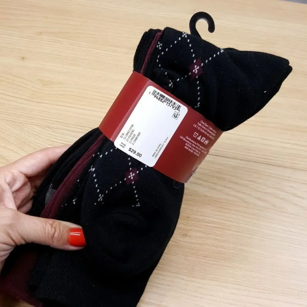 CALVIN KLEIN Crew Dress Socks Mens 4-Pack Black Argyle Micro Dot Solid Cotton